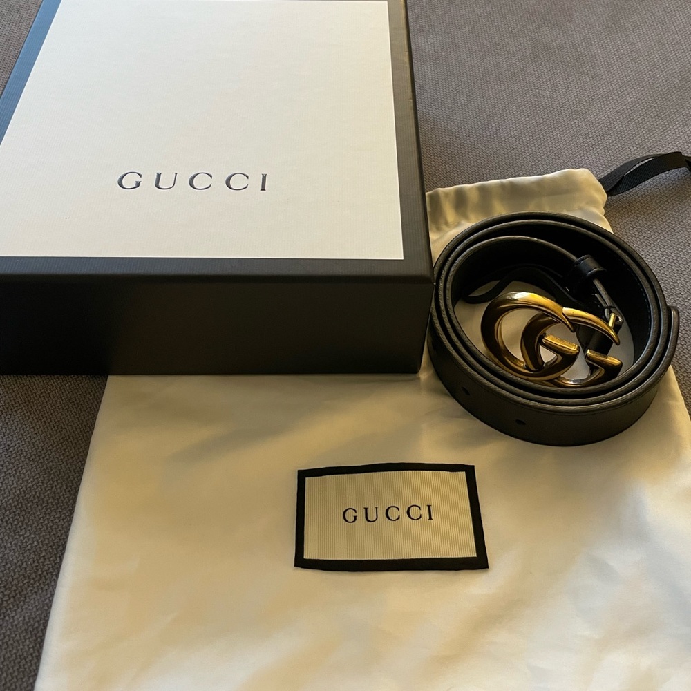 Gucci Marmont Leather Belt with Double G - Black - with Dust Bag and Box